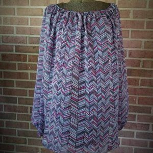 DAISY FUENTAS 1X Sheer Blouse Zig Zag Purple EUC